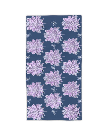 Purple White Floral Butterflies Beach Towel, 24" x 44"