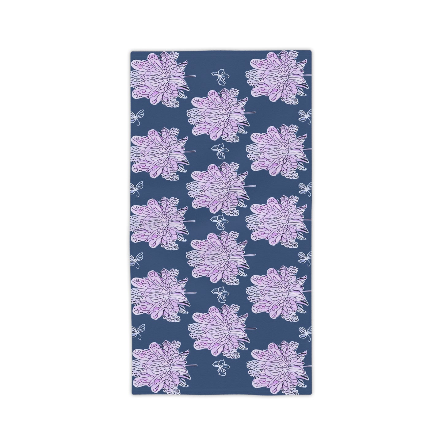 Purple White Floral Butterflies Beach Towel, 24" x 44"