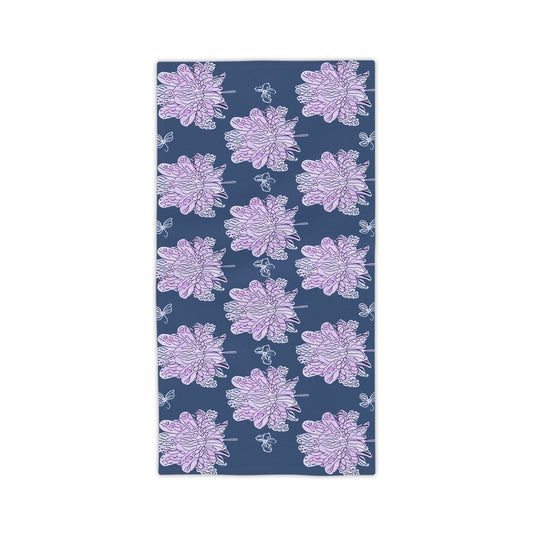 Purple White Floral Butterflies Beach Towel, 24" x 44"