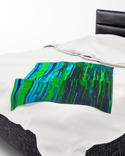 Striped Blue Green Velveteen Plush Blanket, 30" x 40"