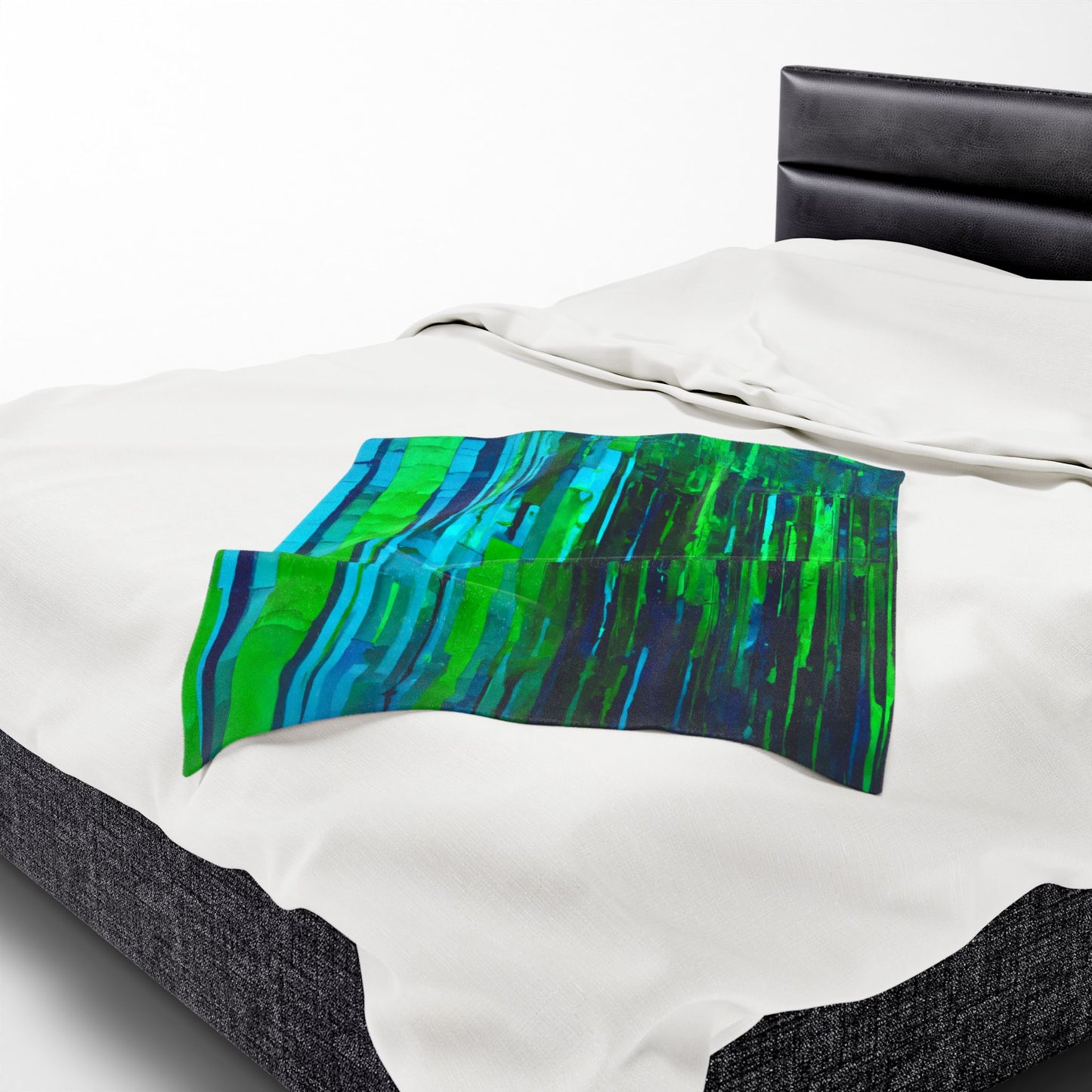 Striped Blue Green Velveteen Plush Blanket, 30" x 40"