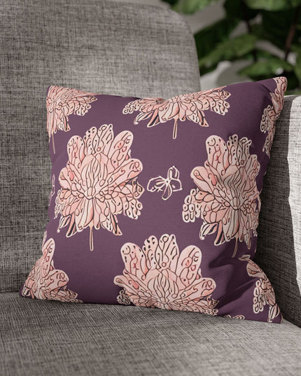 Pink Floral Butterflies Spun Polyester Square Pillowcase, 14" x 14"
