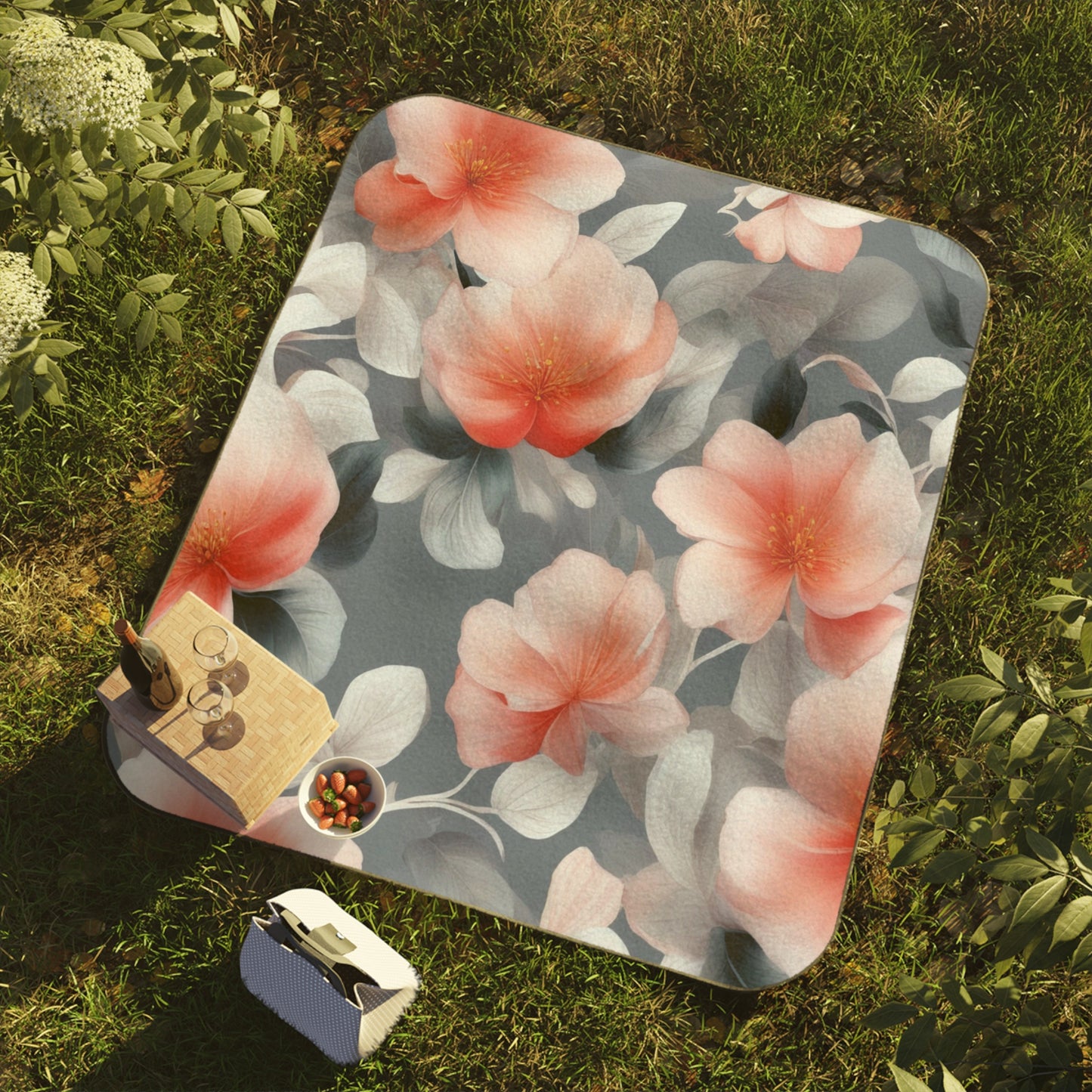 Red Blossom Floral Bunch 61" × 51" Picnic Blanket
