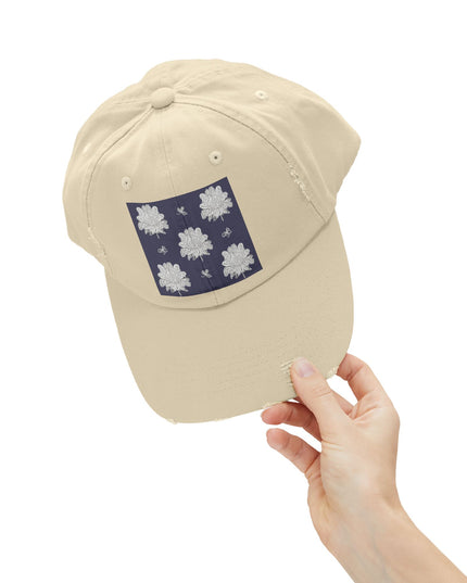 White Floral Butterflies Unisex Distressed Cap