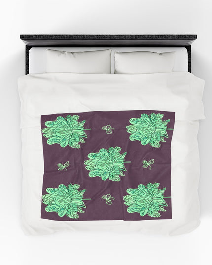 Mint Green Floral Butterflies Velveteen Plush Blanket, 50" x 60"