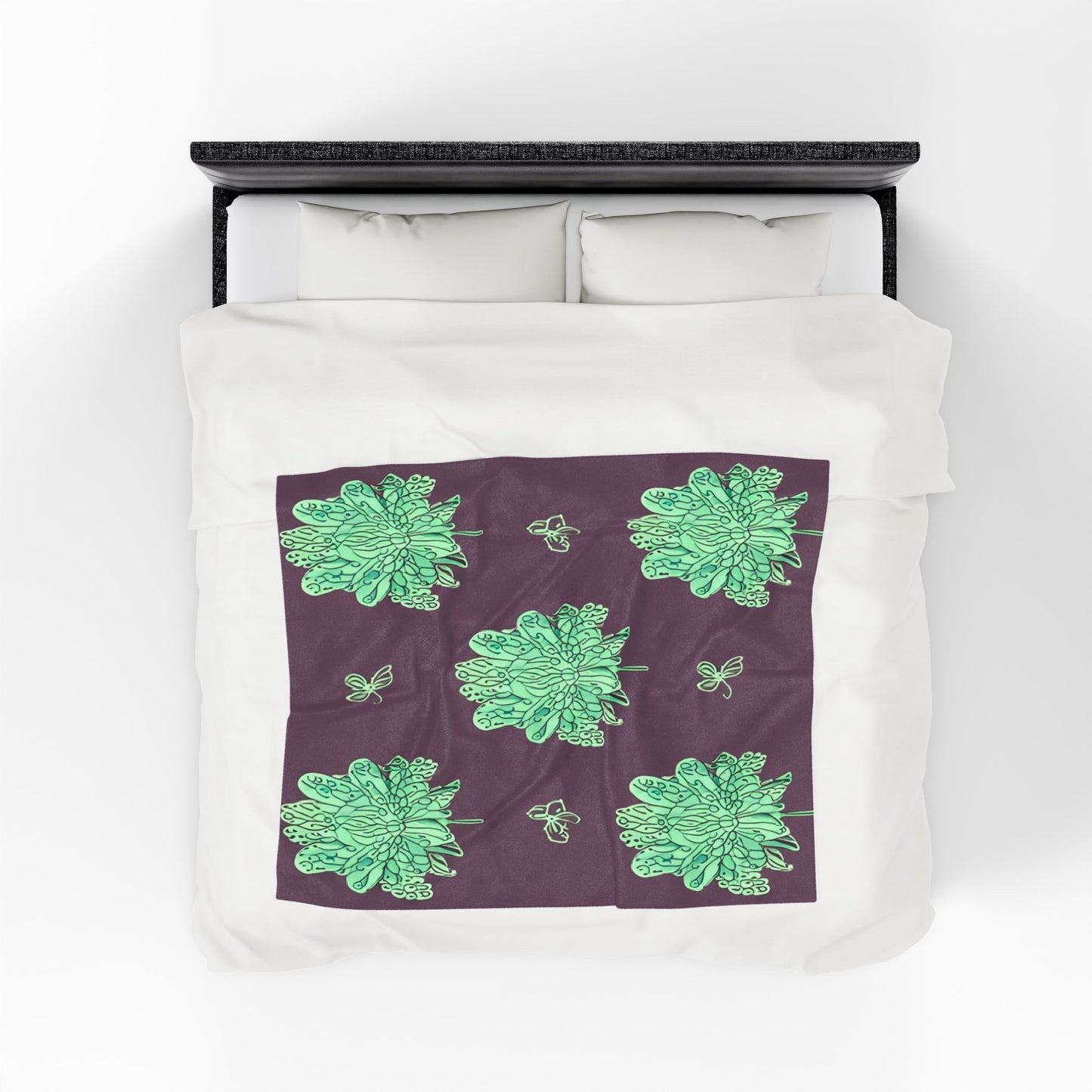 Mint Green Floral Butterflies Velveteen Plush Blanket, 50" x 60"