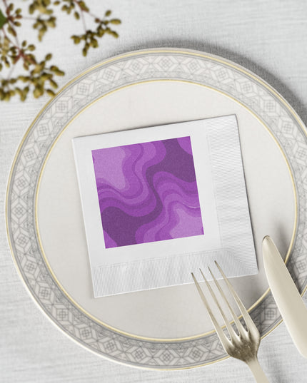 Wavey Purple Wavey White Coined Napkins, 4.8" x 4.8"