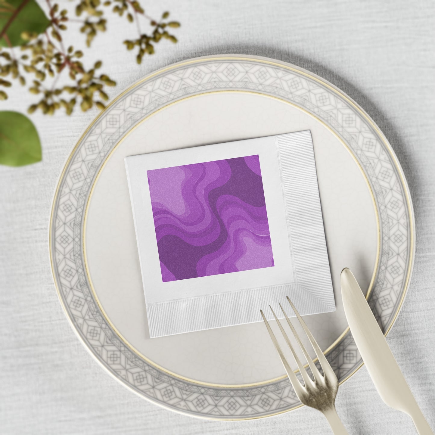 Wavey Purple Wavey White Coined Napkins, 4.8" x 4.8"