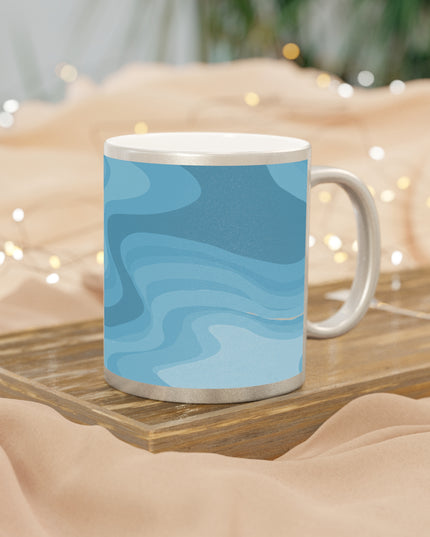 Sky Blue Wavey 11 oz Metallic Mug (Silver\Gold)