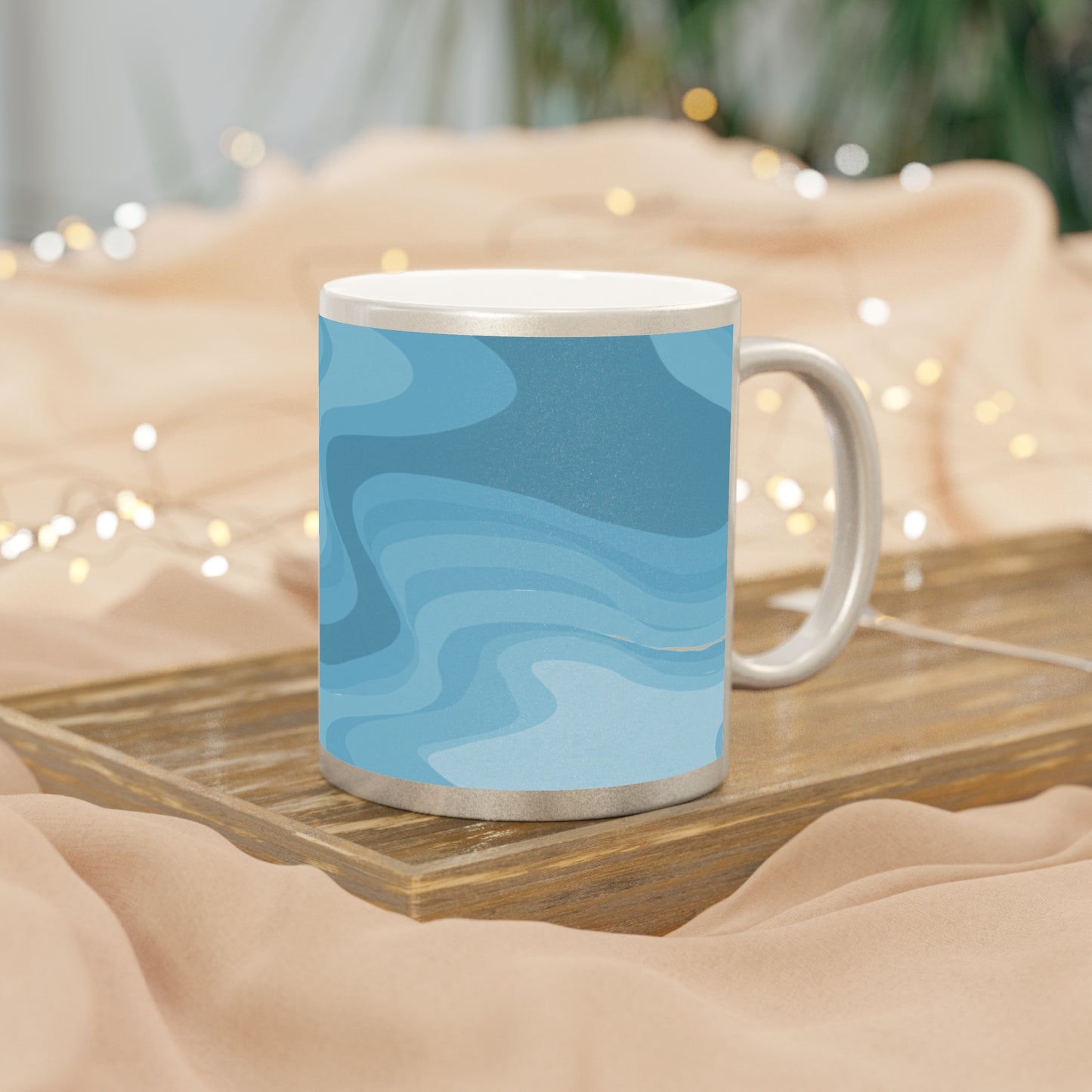 Sky Blue Wavey 11 oz Metallic Mug (Silver\Gold)