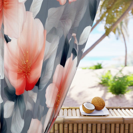 Red Blossom Floral Bunch Window Curtain, 50" x  84", blackout