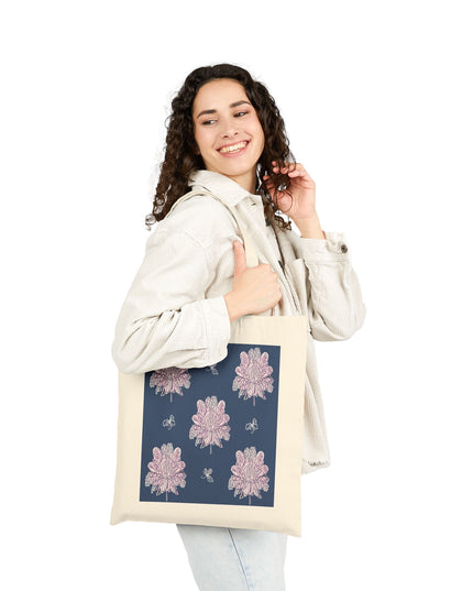 Purple White Floral Butterflies Cotton Canvas Tote Bag