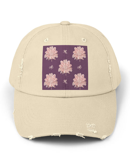 Pink Floral Butterflies Unisex Distressed Cap