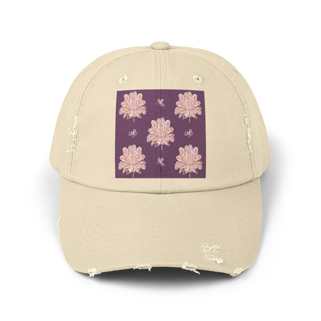 Pink Floral Butterflies Unisex Distressed Cap