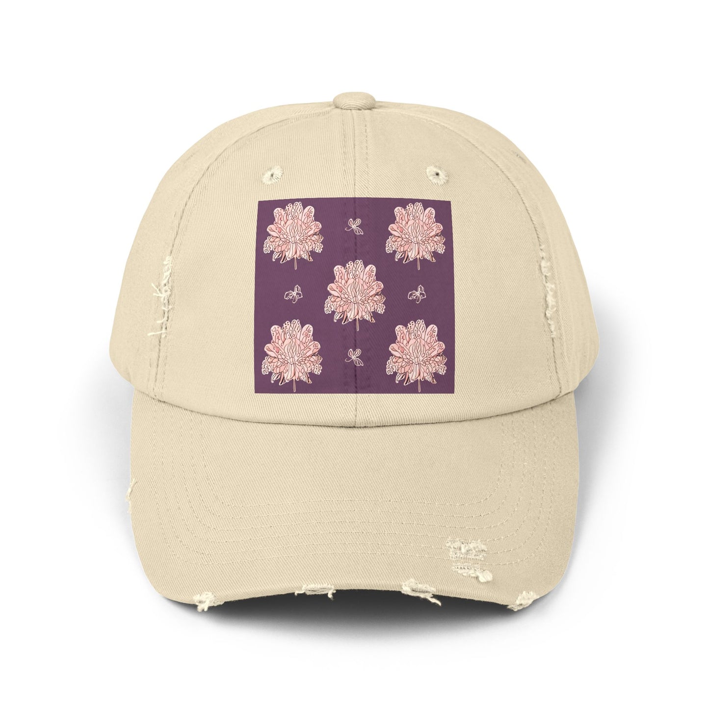 Pink Floral Butterflies Unisex Distressed Cap