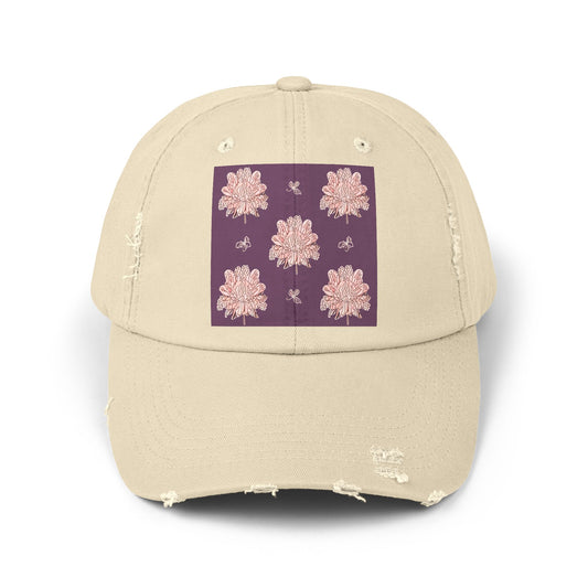 Pink Floral Butterflies Unisex Distressed Cap