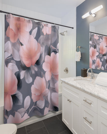 Peach and Blue Gray Floral Bunch Shower Curtains, 71" x 74"