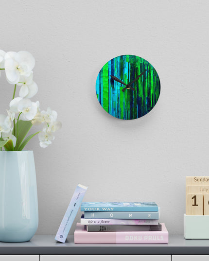Striped Blue Green Acrylic Round Wall Clock, 8" x 8"