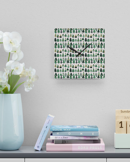 Mini Vintage Green Trees Acrylic Wall Clock, Round or Square, 10.75" x 10.75"