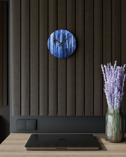 Striped Deep Blue Acrylic Round Wall Clock, 8" x 8"