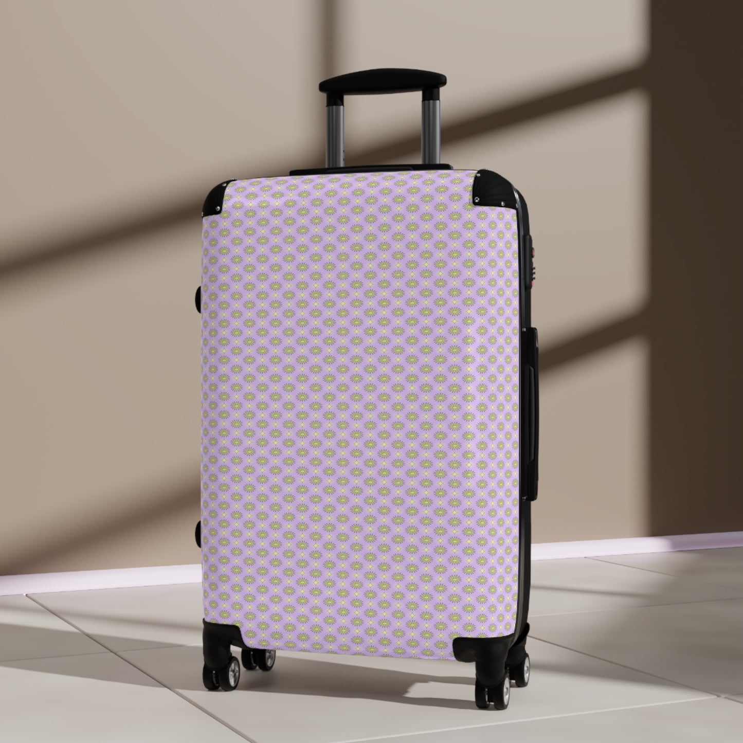 Magenta Star-crossed Bodies Medium Suitcase with built in lock, 4 double-wheels, telescopic handle, and ABS back hard-shell