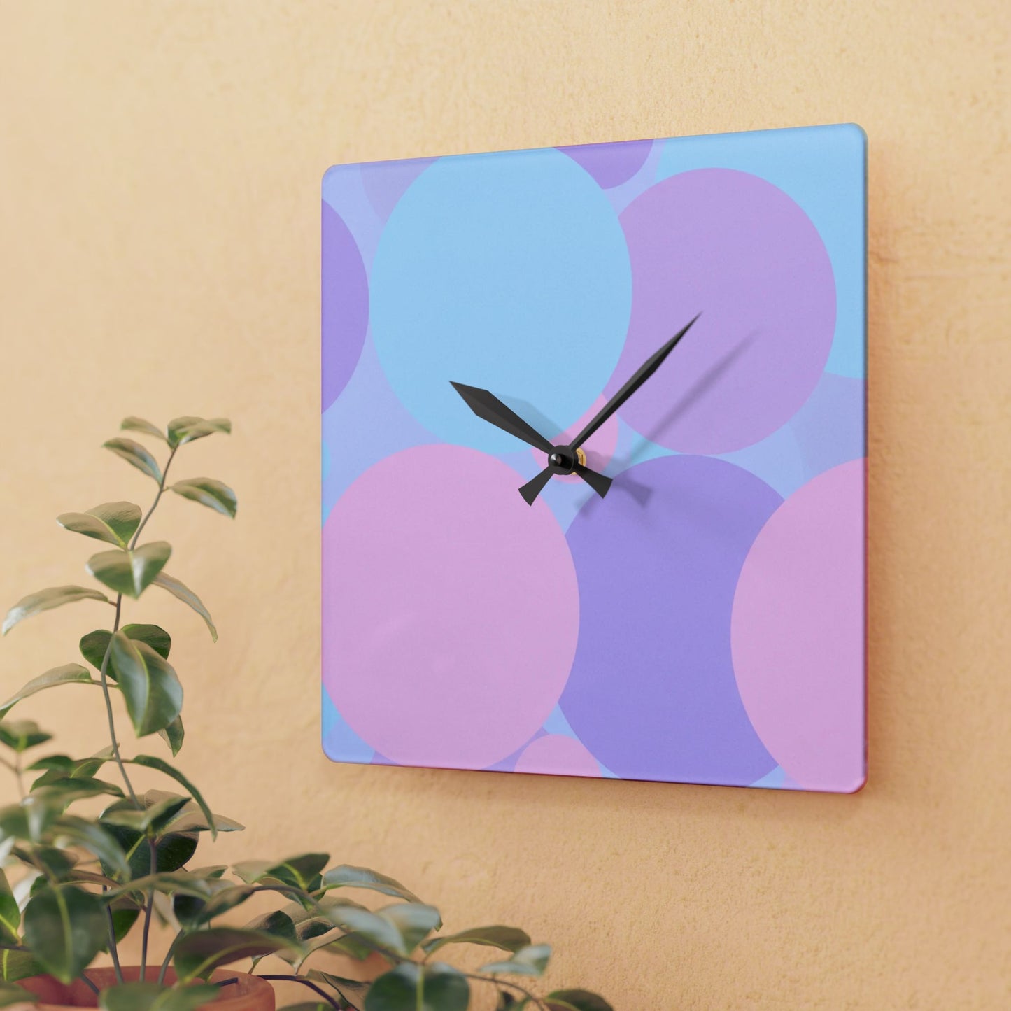 Pastel Purple and Mauve Patches Acrylic Wall Clock, Round or Square, 10.75" x 10.75"