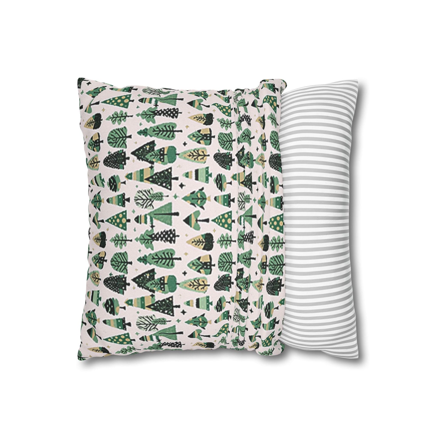 Mini Vintage Green Trees Spun Polyester Square Pillowcase, 14" x 14"