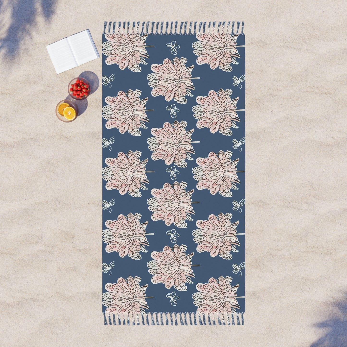 Rose White Floral Butterflies 38" × 81" Boho Beach Cloth