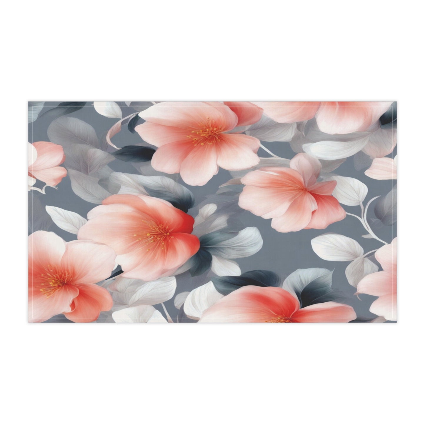 Red Blossom Floral Bunch Tea Towels (cotton, poly), 18" x "30