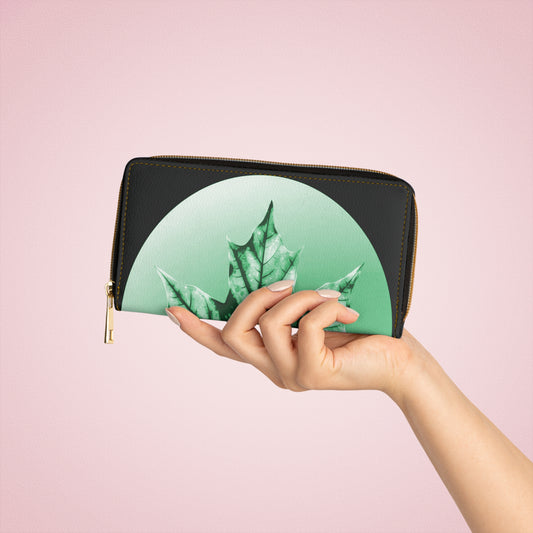 Mint Green Maple Leaf Elegant Abstract Zipper Wallet - Stylish & Functional Accessory for Everyday Use