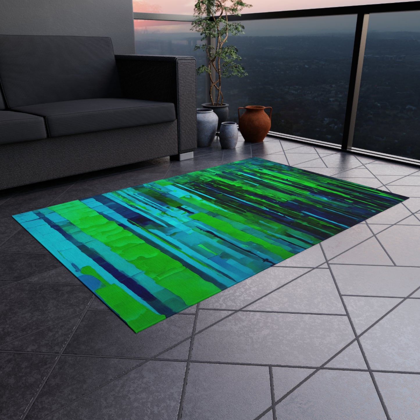 Striped Blue Green 48" x 72" Outdoor Rug