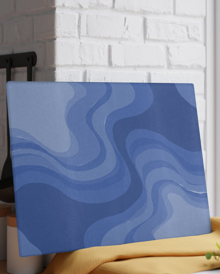 Deep Blue Wavey Glass Cutting Board, 11" x 15"