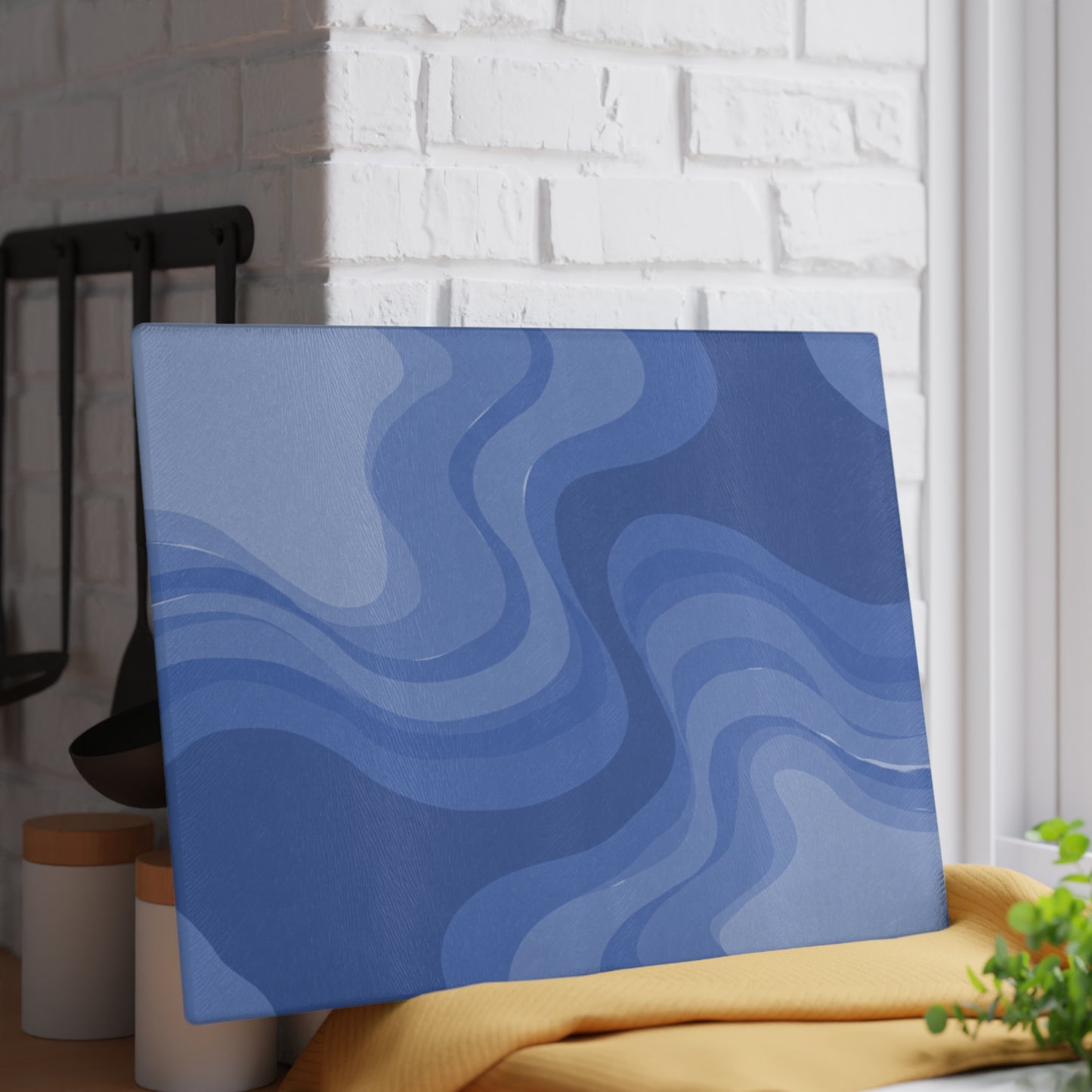 Deep Blue Wavey Glass Cutting Board, 11" x 15"