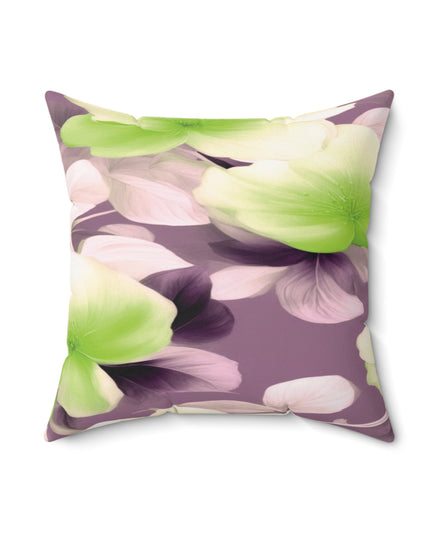 Lime Lavender Floral Bunch Faux Suede Square Pillow, 18" x 18"