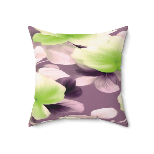 Lime Lavender Floral Bunch Faux Suede Square Pillow, 18" x 18"
