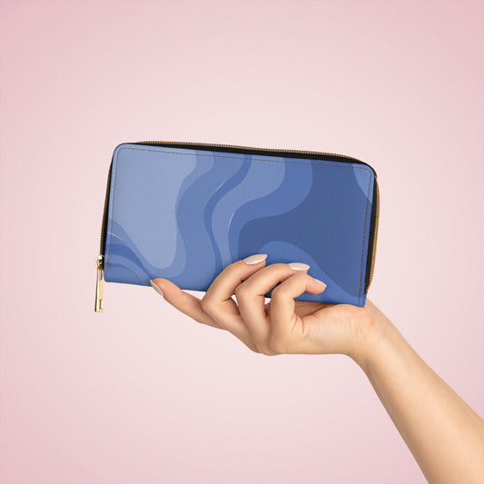 Deep Blue Wavey Elegant Abstract Zipper Wallet - Stylish & Functional Accessory for Everyday Use