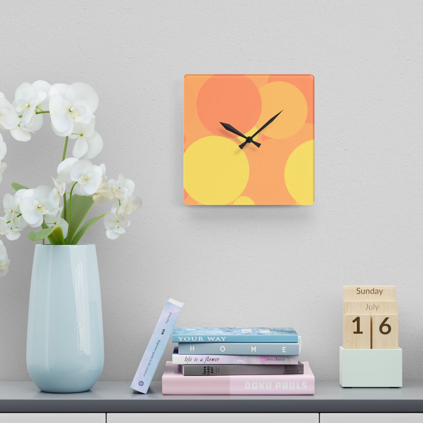 Pastel Bright Oranges Patches Acrylic Wall Clock, Round or Square, 10.75" x 10.75"