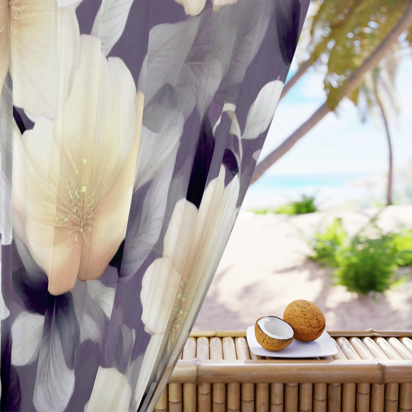 White Blush Floral Bunch Window Curtain, 50" x  84", blackout