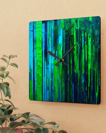 Striped Blue Green Acrylic Wall Clock, Round or Square, 10.75" x 10.75"