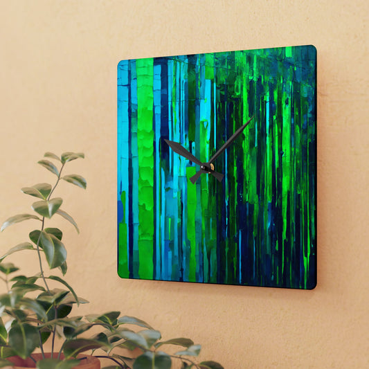 Striped Blue Green Acrylic Wall Clock, Round or Square, 10.75" x 10.75"