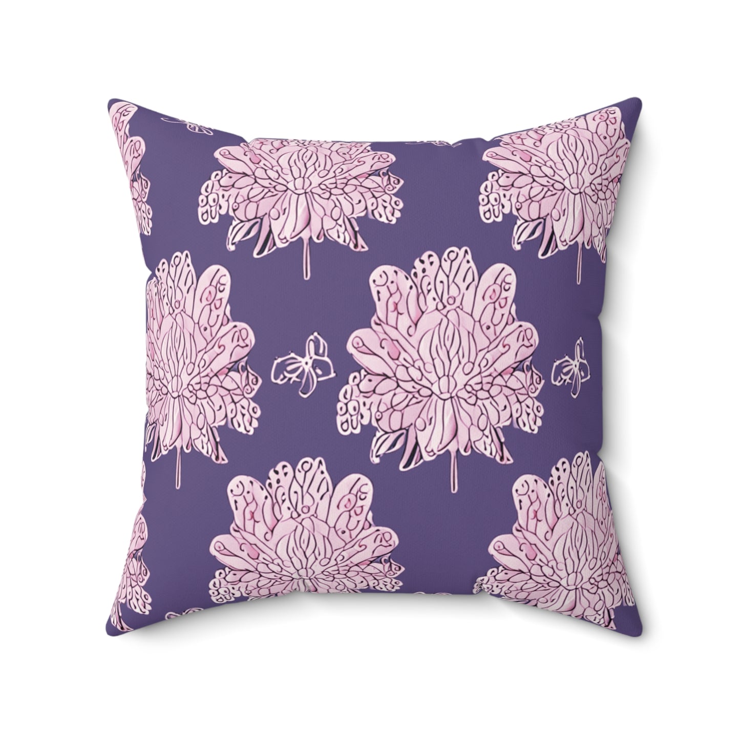 Magenta Floral Butterflies 20" x 20" Faux Suede Square Pillow