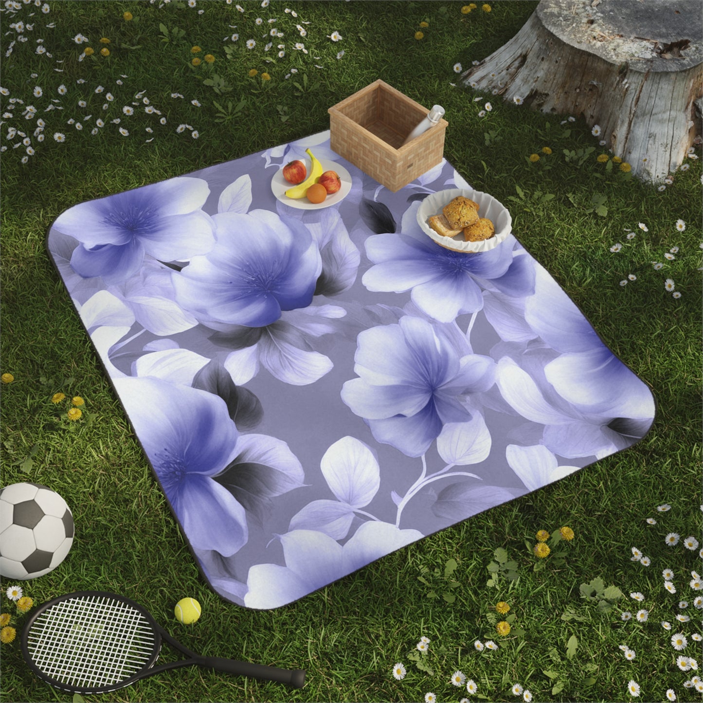 Indigo Blossom Floral Bunch 61" × 51" Picnic Blanket