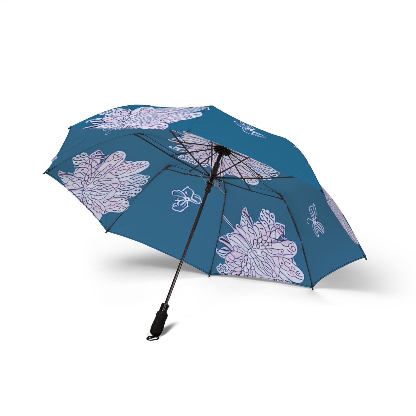 Lavender Floral Butterflies Foldable Umbrella - Compact & Chic
