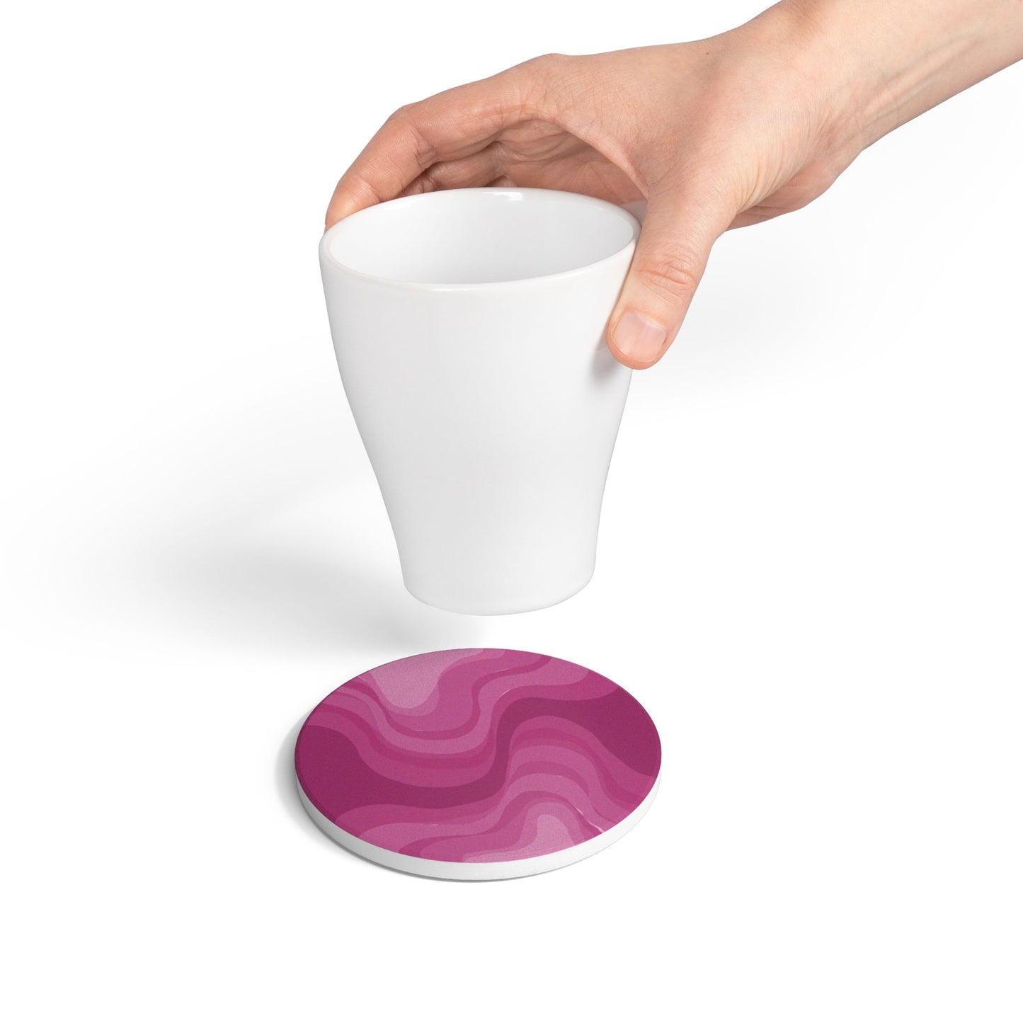 Pinkey Mauve Wavey 4" x 4" Round Ceramic Coaster