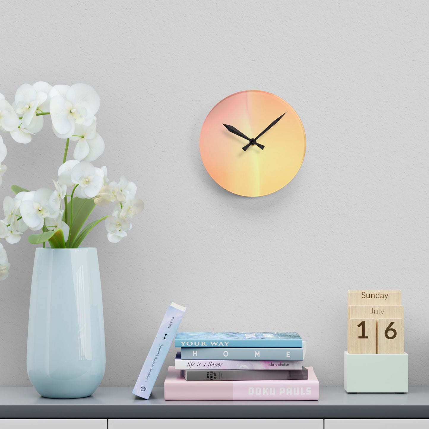 Hot Peach Fade Acrylic Round Wall Clock, 8" x 8"
