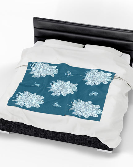 Tif Green White Floral Butterflies Velveteen Plush Blanket, 50" x 60"