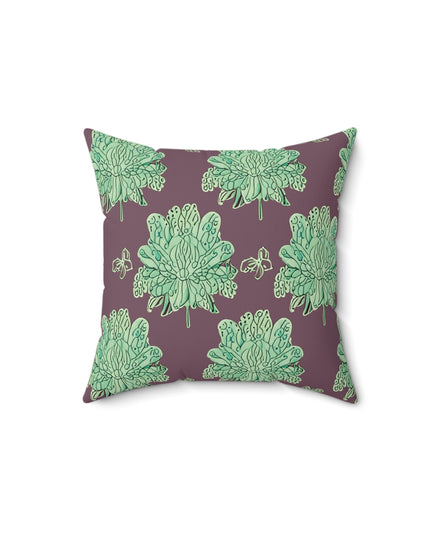 Mint Green Floral Butterflies 14" x 14" Faux Suede Square Pillow