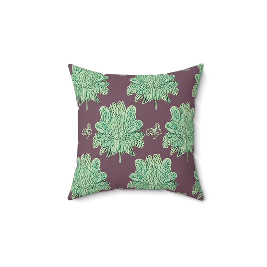 Mint Green Floral Butterflies 14" x 14" Faux Suede Square Pillow
