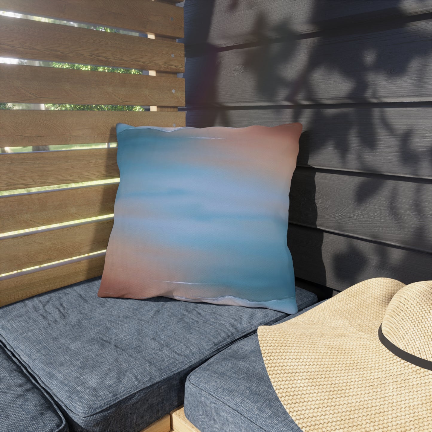 Blue Sea Peach Fog 16" x 16" Outdoor Pillow