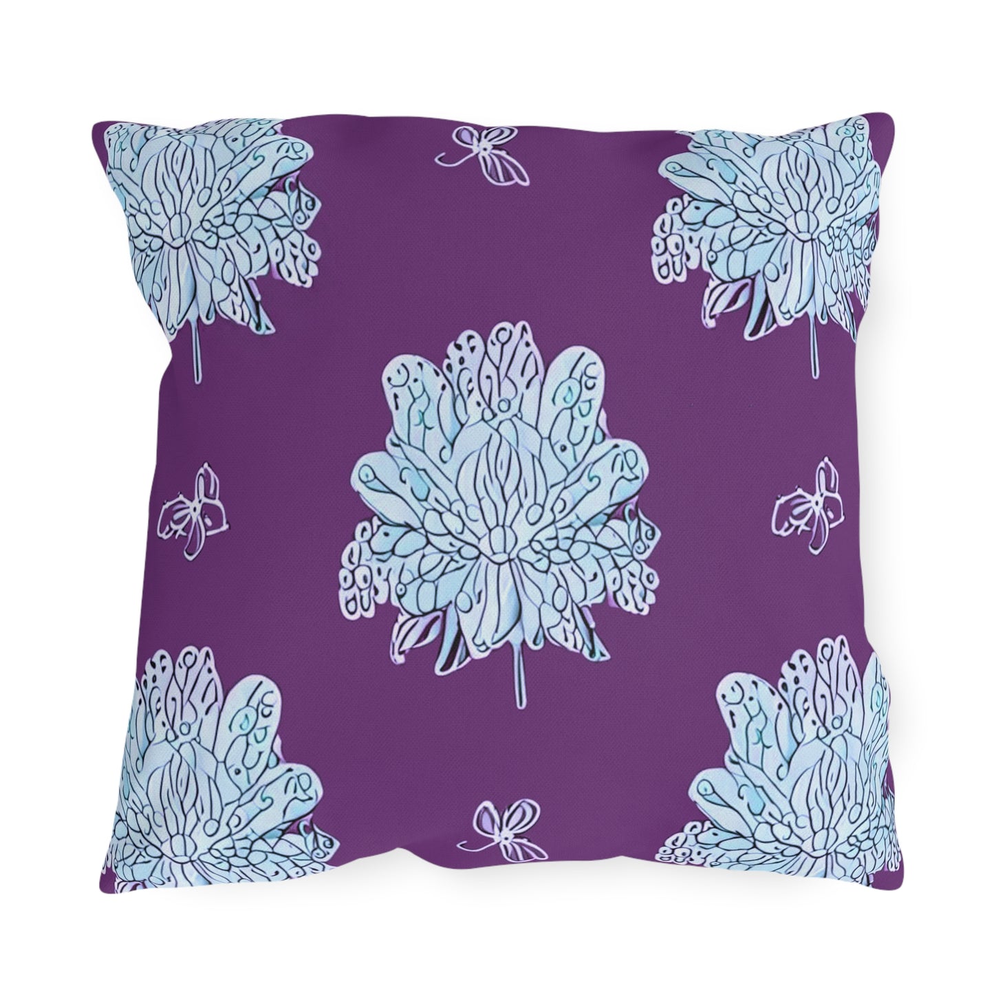 Blue Floral Butterflies 18" x 18" Outdoor Pillow